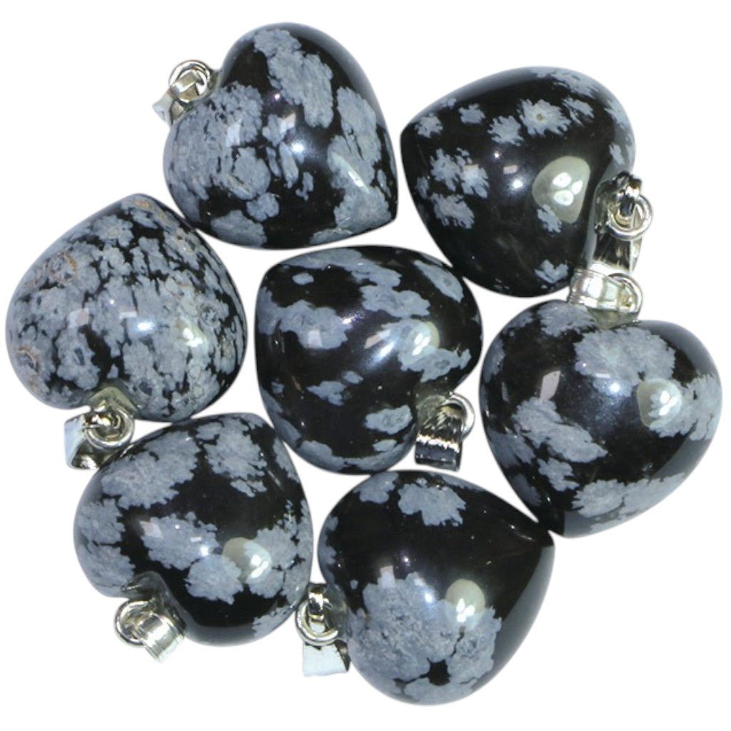 Pendentif coeur obsidienne neige Mexique A (15mm) - La Boite à Cailloux