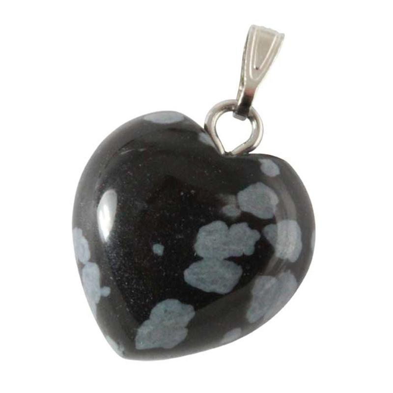 Pendentif coeur obsidienne neige Mexique A (15mm) - La Boite à Cailloux