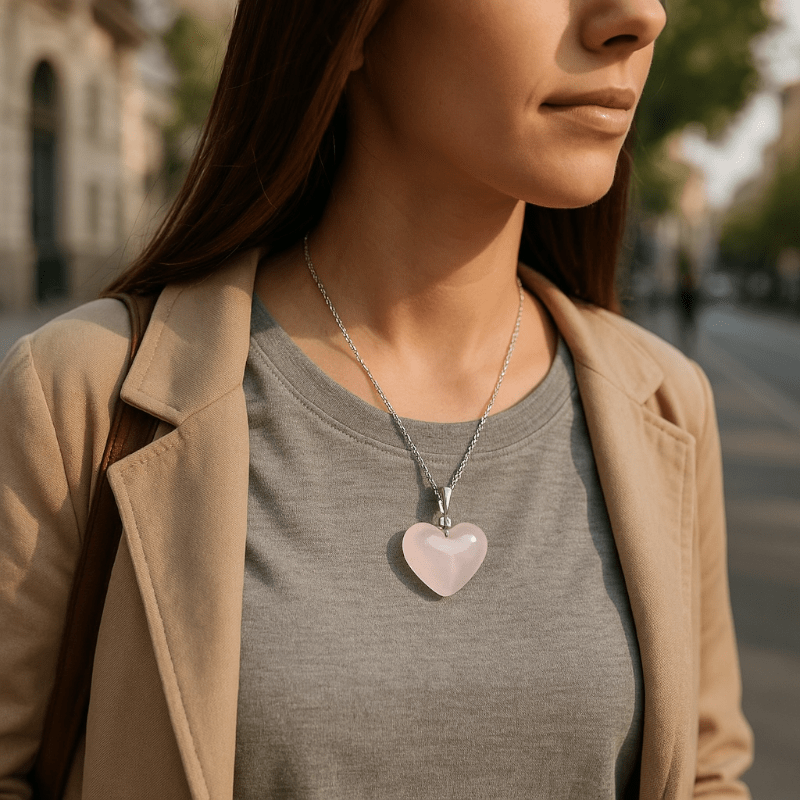 Pendentif coeur quartz rose Brésil AA (25mm) - La Boite à Cailloux