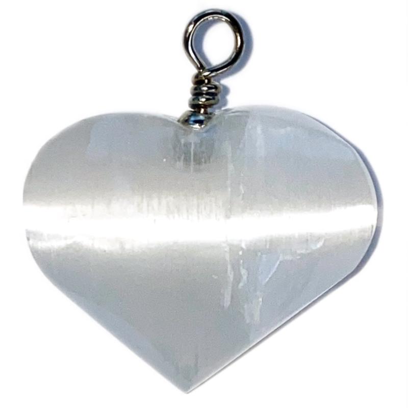 Pendentif coeur sélénite Maroc A 30mm - La Boite à Cailloux