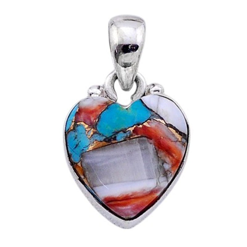 Pendentif coeur turquoise Spiny Oyster Arizona (Kingman) AAA argent 925 - La Boite à Cailloux