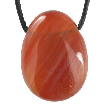 Pendentif cornaline Brésil A (pierre trouée) + cordon - La Boite à Cailloux