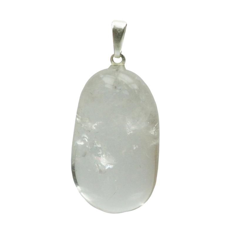 Pendentif cristal de roche Brésil A pierre roulée boucle argent 925 - La Boite à Cailloux