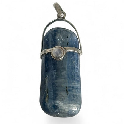 Pendentif cyanite bleue et peristerite Inde A argent 925 - La Boite à Cailloux