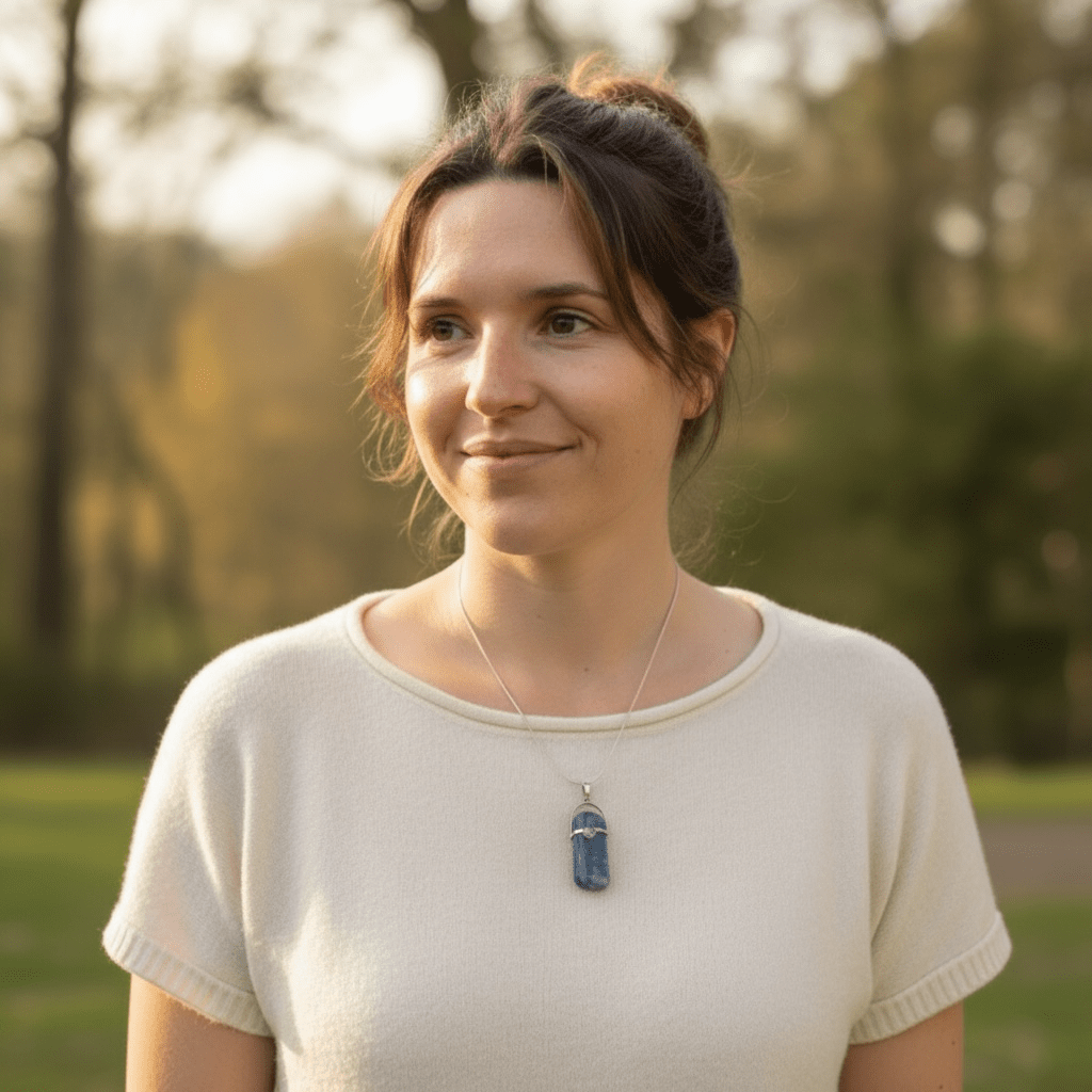 Pendentif cyanite bleue et peristerite Inde A argent 925 - La Boite à Cailloux