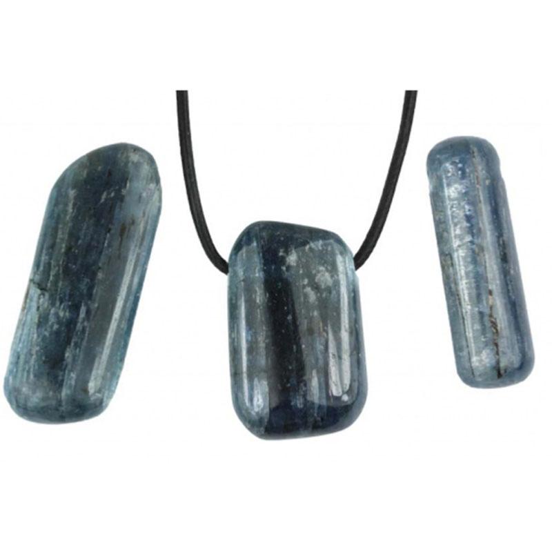 Pendentif cyanite bleue Inde A (pierre trouée) + cordon - La Boite à Cailloux