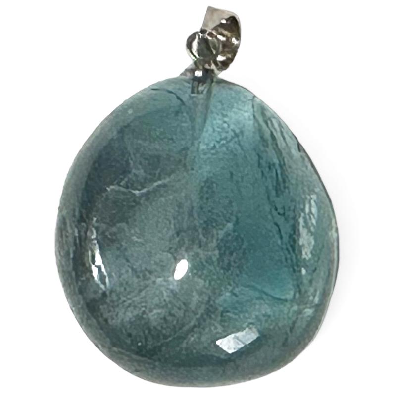 Pendentif fluorine bleue vert Chine AA (pierre roulée) - La Boite à Cailloux