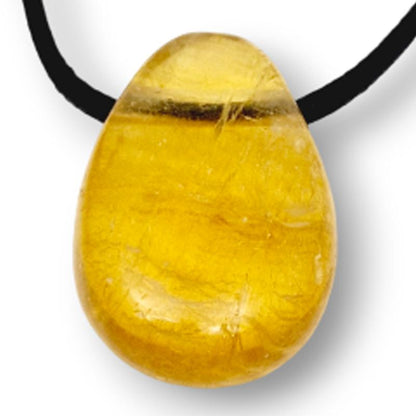Pendentif fluorine jaune Chine A (pierre trouée) + cordon - La Boite à Cailloux