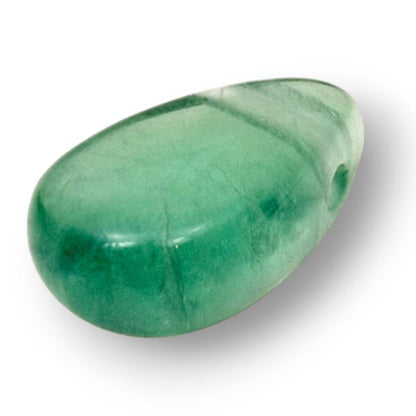 Pendentif fluorine verte Chine A (pierre trouée) + cordon - La Boite à Cailloux