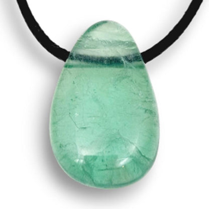 Pendentif fluorine verte Chine A (pierre trouée) + cordon - La Boite à Cailloux