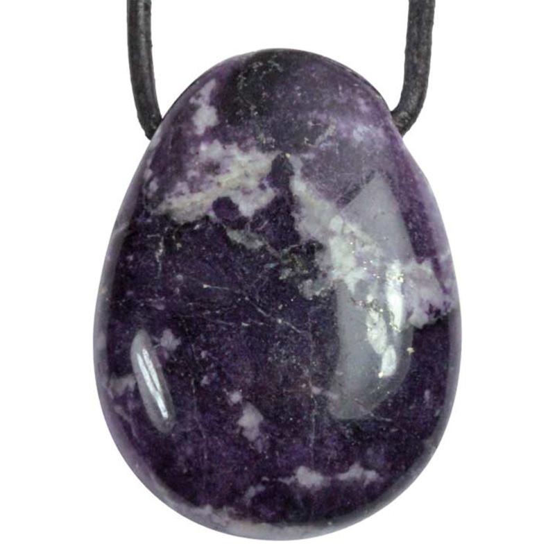 Pendentif fluorine violette Chine A (pierre trouée) + cordon - La Boite à Cailloux
