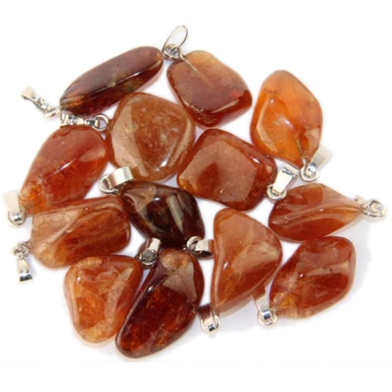 Pendentif grenat brun hessonite Etats - Unis A pierre roulée boucle argent 925 - La Boite à Cailloux