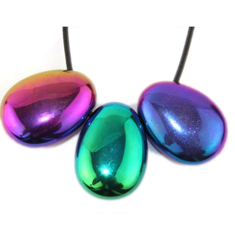 Pendentif Hématite arc en ciel Chine A (pierre trouée) + cordon - La Boite à Cailloux
