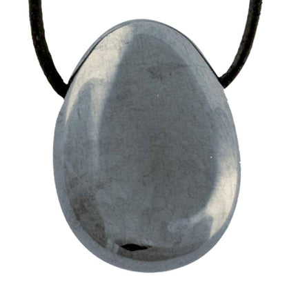 Pendentif Hématite Chine A (pierre trouée) + cordon - La Boite à Cailloux