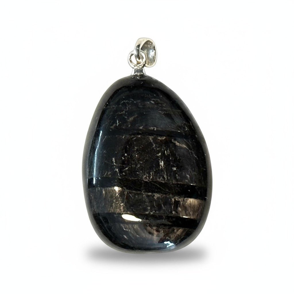 Pendentif hypersthène Canada A pierre roulée boucle argent 925 - La Boite à Cailloux