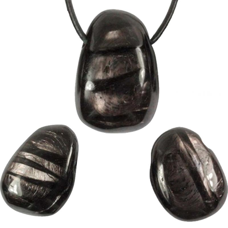 Pendentif hypersthène Canada A (pierre trouée) + cordon - La Boite à Cailloux