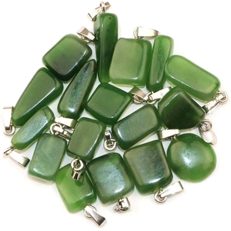 Pendentif jade néphrite Canada A pierre roulée boucle argent 925 - La Boite à Cailloux