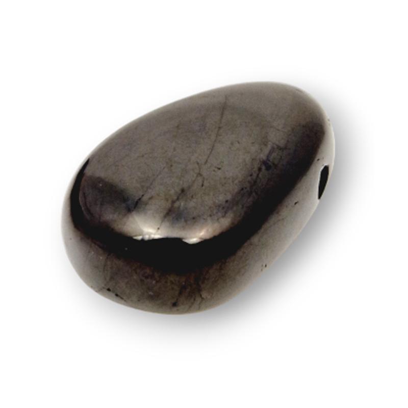 Pendentif jais Mongolie A pierre trouée + cordon - La Boite à Cailloux
