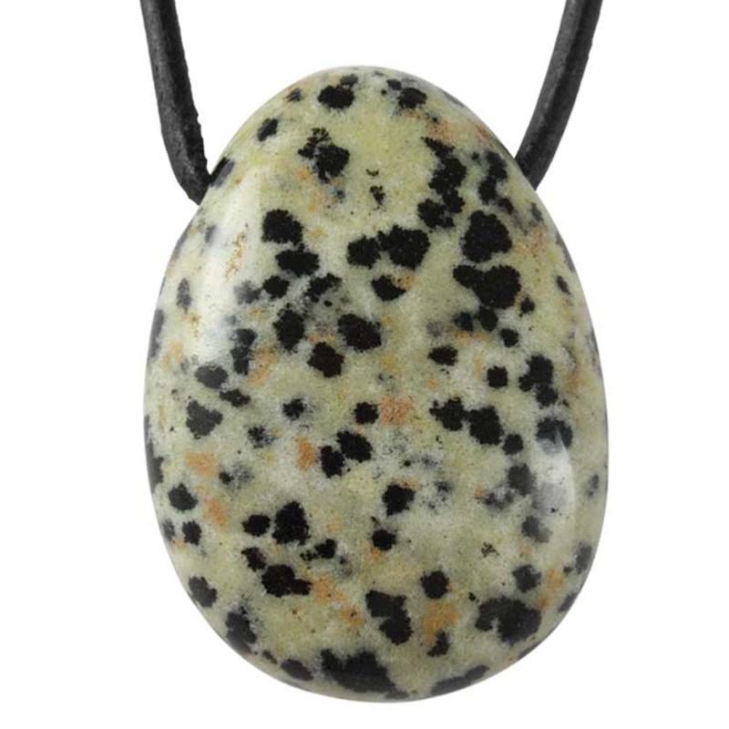 Pendentif jaspe dalmatien Mexique A (pierre trouée) + cordon - La Boite à Cailloux