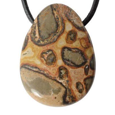 Colgante jaspe leopardo u oncolito Perú A (piedra agujereada) + cordón