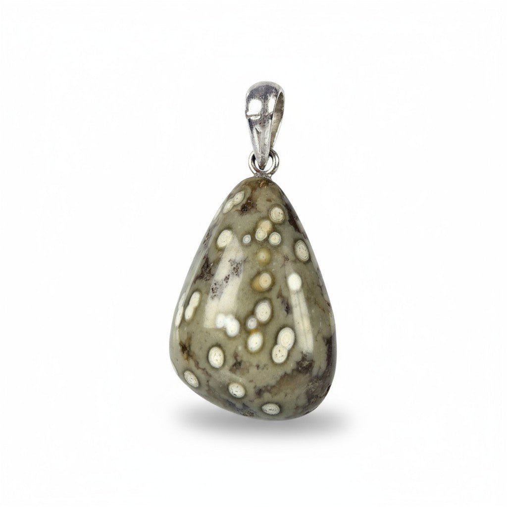 Pendentif jaspe océan Etats - Unis A pierre roulée boucle argent 925 - La Boite à Cailloux
