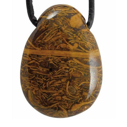 Pendentif jaspe peau de serpent Inde A (pierre trouée) + cordon - La Boite à Cailloux