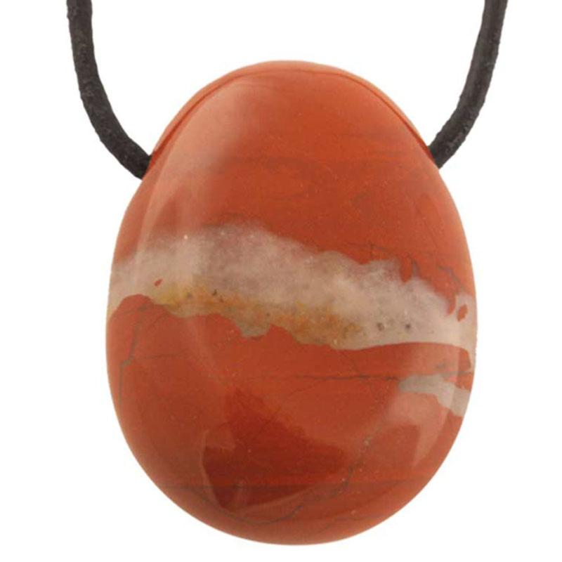 Pendentif jaspe rouge Afrique du Sud A (pierre trouée) + cuir - La Boite à Cailloux