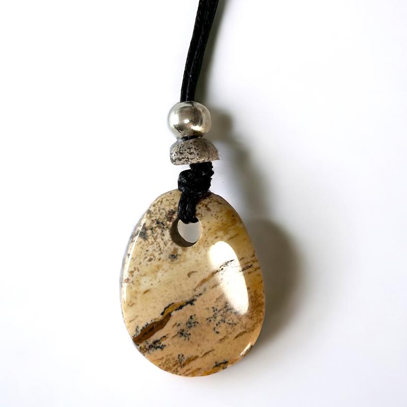 Pendentif "Joie" jaspe paysage Afrique A 35mm + cordon - La Boite à Cailloux
