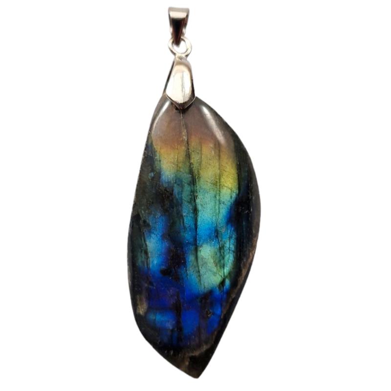 Pendentif labradorite feuille multicolore Madagascar A - La Boite à Cailloux