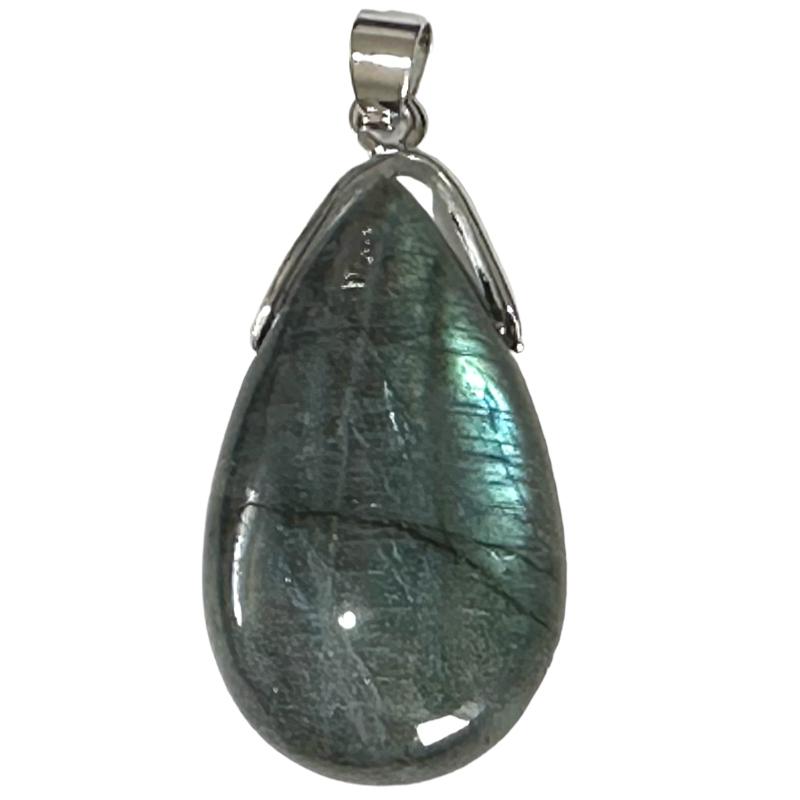 Pendentif labradorite goutte Madagascar AA (pierre trouée) + cordon - La Boite à Cailloux