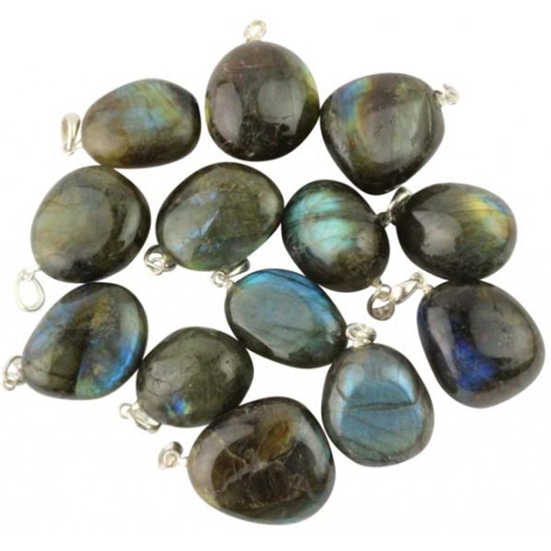 Pendentif labradorite Madagascar A pierre roulée boucle argent 925 - La Boite à Cailloux