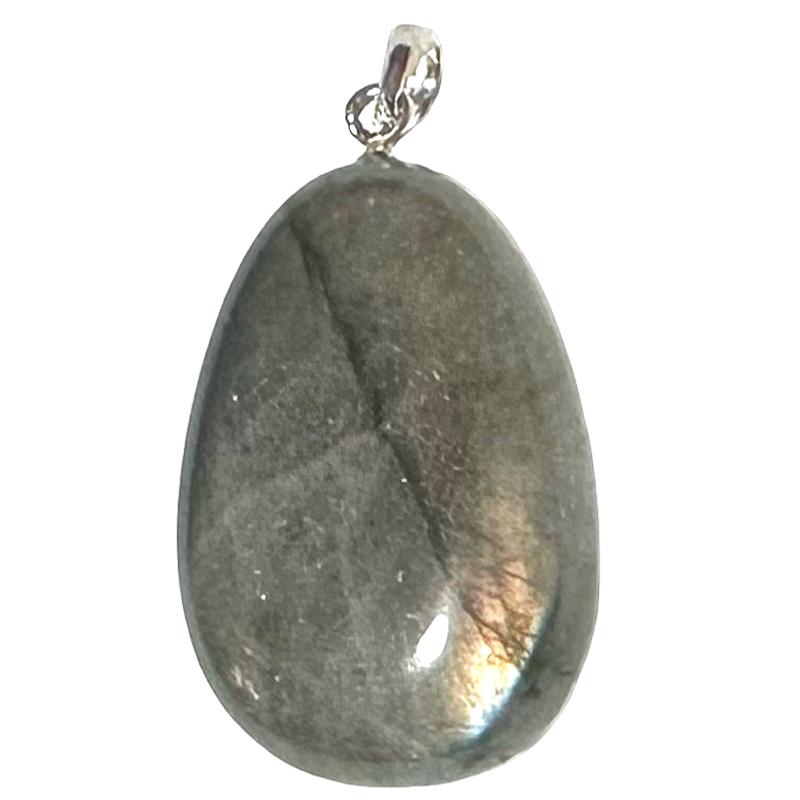 Pendentif labradorite Madagascar A pierre roulée boucle argent 925 - La Boite à Cailloux