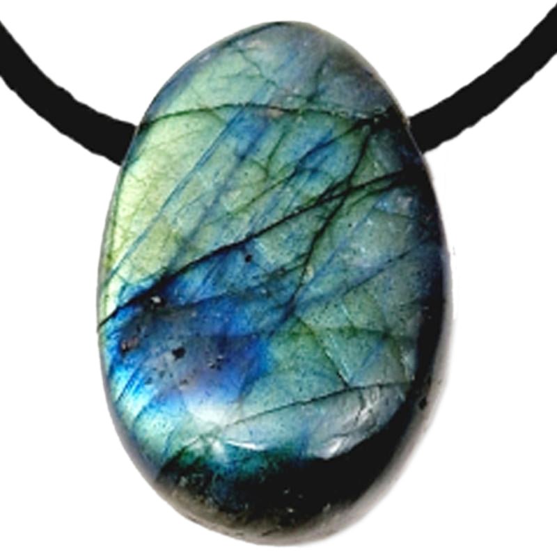 Pendentif labradorite Madagascar AA (pierre trouée) + cordon - La Boite à Cailloux