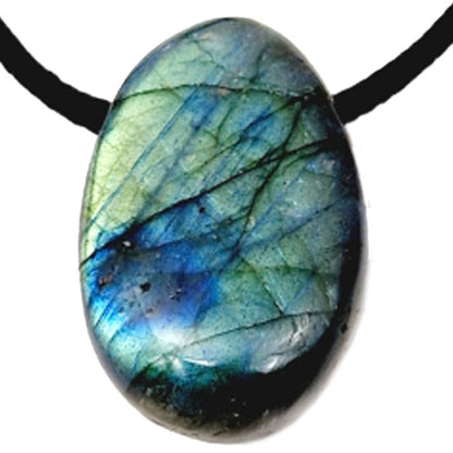 Pendentif labradorite Madagascar AA (pierre trouée) + cordon - La Boite à Cailloux