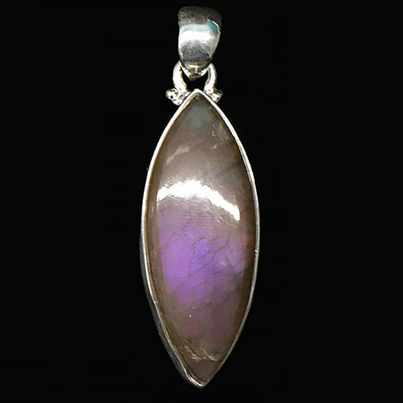 Pendentif labradorite violette Madagascar AA+ argent 925 - La Boite à Cailloux