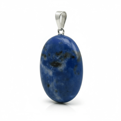 Pendentif lapis lazuli Afghanistan A pierre roulée boucle argent 925 - La Boite à Cailloux
