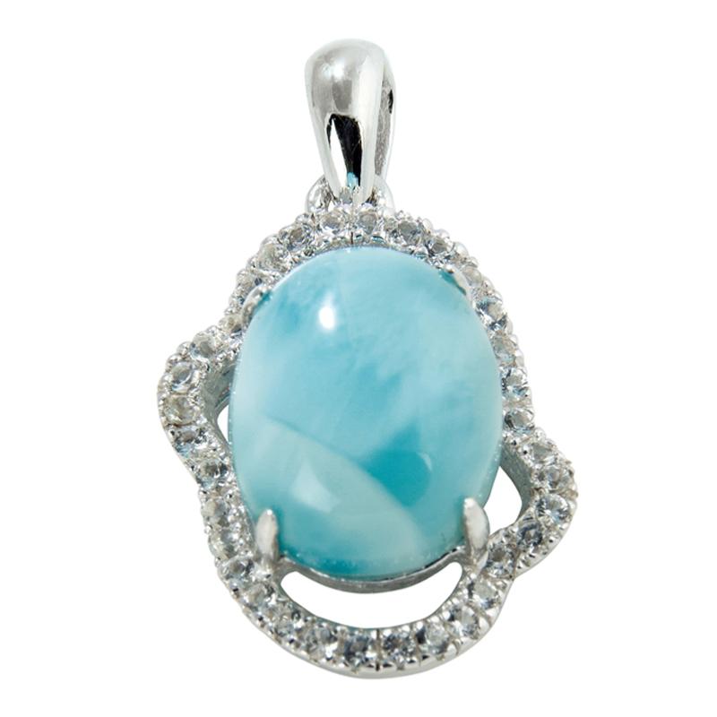 Pendentif larimar et topaze Rep. Dominicaine AA argent 925 - La Boite à Cailloux