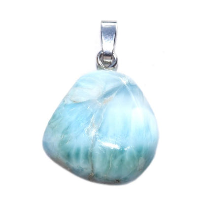 Pendentif larimar République Dominicaine AB pierre roulée boucle argent 925 - La Boite à Cailloux