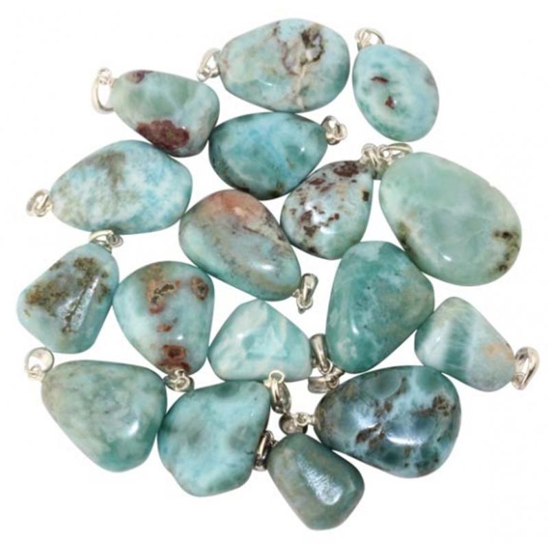 Pendentif larimar République Dominicaine AB pierre roulée boucle argent 925 - La Boite à Cailloux