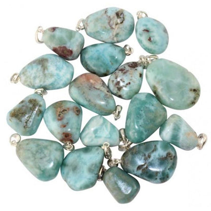 Pendentif larimar République Dominicaine AB pierre roulée boucle argent 925 - La Boite à Cailloux