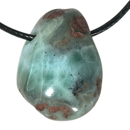 Pendentif larimar République Dominicaine B (pierre trouée) + Cordon - La Boite à Cailloux