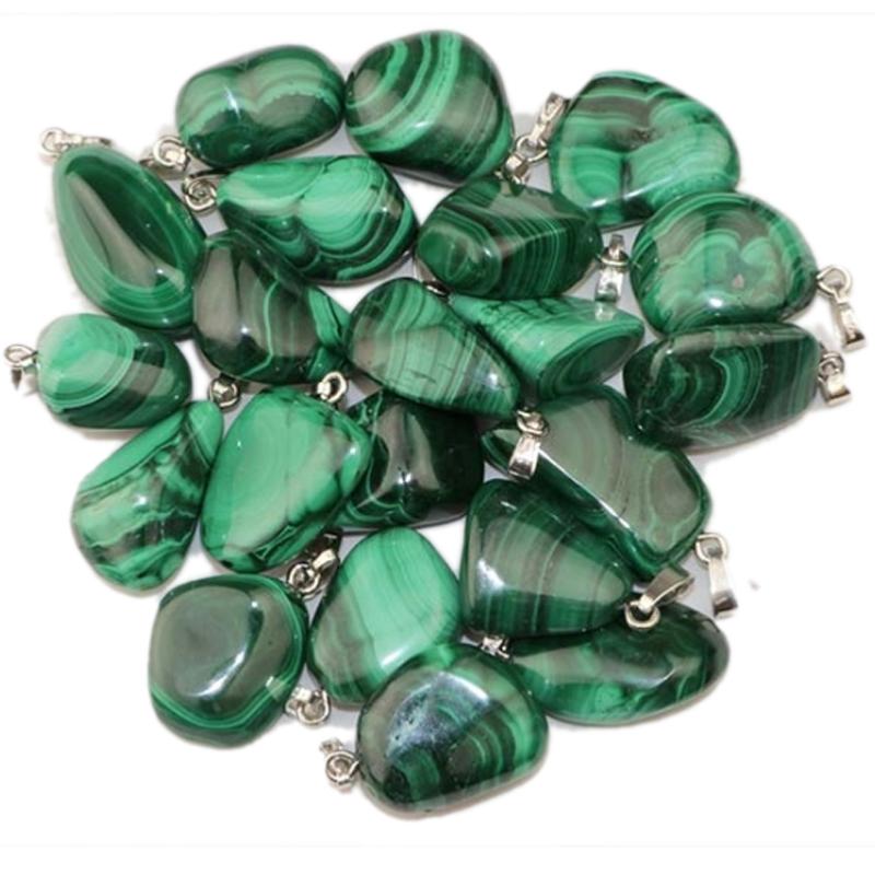 Pendentif malachite Congo A pierre roulée boucle argent 925 - La Boite à Cailloux