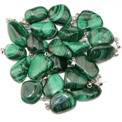 Pendentif malachite Congo A pierre roulée boucle argent 925 - La Boite à Cailloux