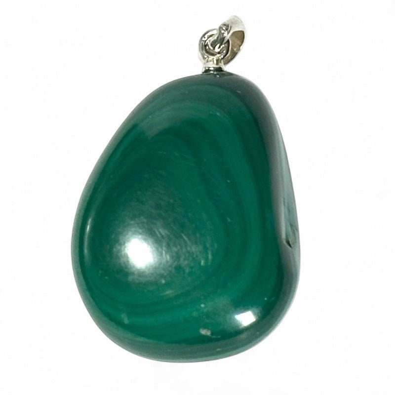 Pendentif malachite Congo A pierre roulée boucle argent 925 - La Boite à Cailloux