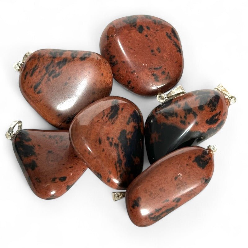 Pendentif obsidienne acajou Mexique A pierre roulée boucle argent 925 - La Boite à Cailloux