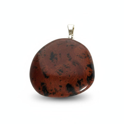 Pendentif obsidienne acajou Mexique A pierre roulée boucle argent 925 - La Boite à Cailloux
