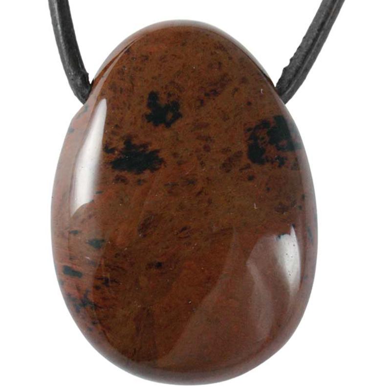 Pendentif obsidienne acajou Mexique A (pierre trouée) + cordon - La Boite à Cailloux