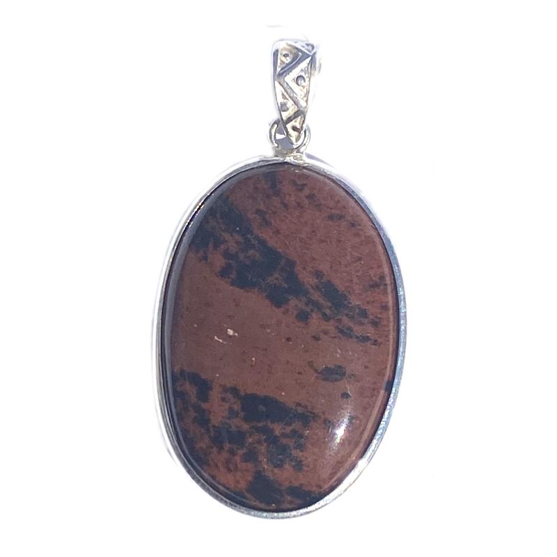 Pendentif obsidienne acajou Mexique AA argent 925 - La Boite à Cailloux