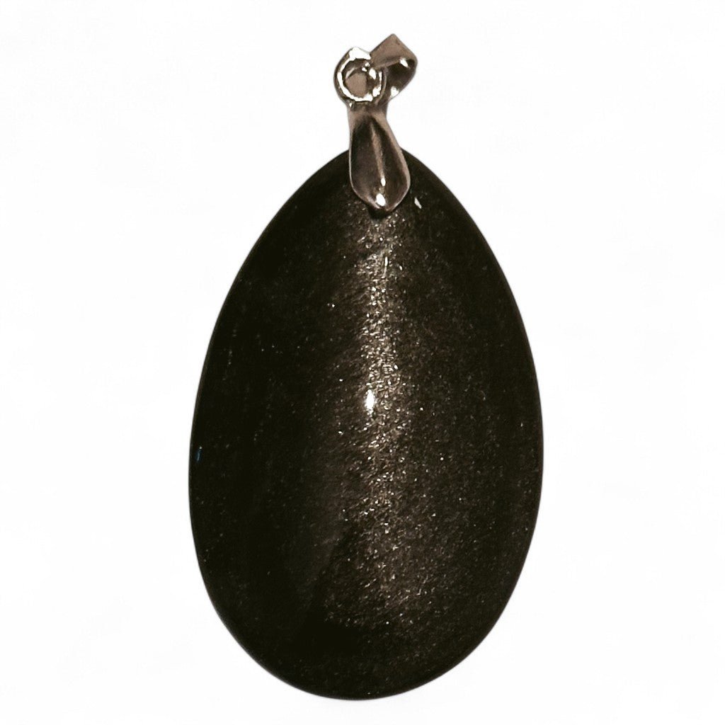 Pendentif obsidienne argentée Mexique AAA - La Boite à Cailloux