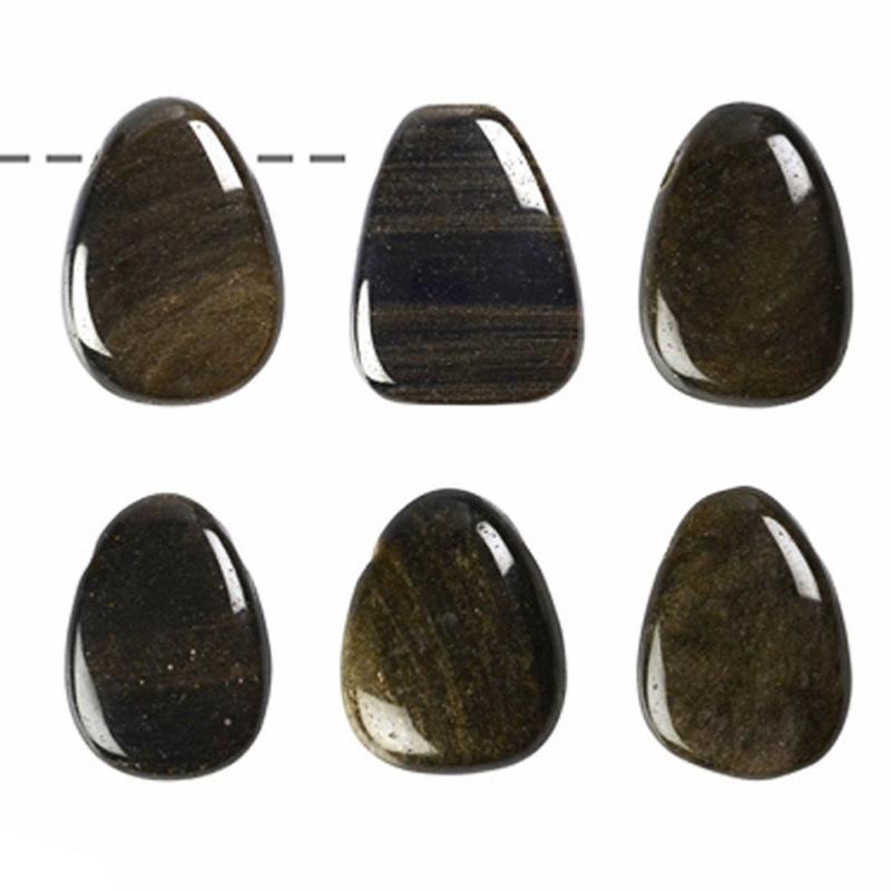 Pendentif obsidienne dorée Mexique AA (pierre trouée) + cordon - La Boite à Cailloux
